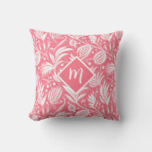 Tropical Pink Floral Pattern Diamond Monogram クッション (正面)