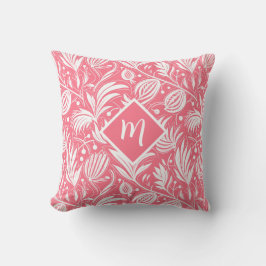 Tropical Pink Floral Pattern Diamond Monogram クッション