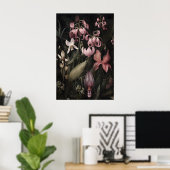 Tropical Pink Flowers Art Print, Dark Academia ポスター (ホームオフィス)