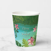 Tropical Pink Frangipani Green Watercolor Boutique 紙コップ (裏面)