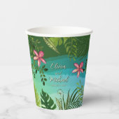 Tropical Pink Frangipani Green Watercolor Boutique 紙コップ (正面)