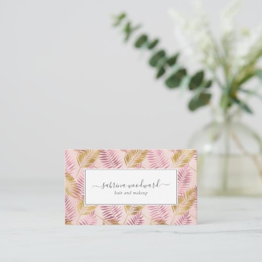 Tropical Pink Gold Blush Foliage Appointment 名刺 (スタンド正面)