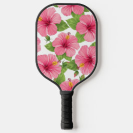 TROPICAL PINK HIBISCUS AND GREEN LEAVES ピックルボールラケット