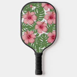 TROPICAL PINK HIBISCUS AND GREEN LEAVES ピックルボールラケット