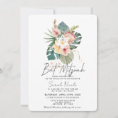 Tropical Pink Hibiscus Botanical Bat Mitzvah 招待状 (正面)