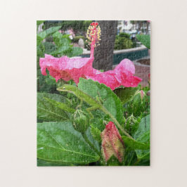 Tropical Pink Hibiscus Flower Camouflaged Lizard ジグソーパズル