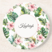 Tropical Pink Hibiscus Personalized コースター (正面)