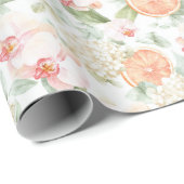 Tropical Pink Orchids Peach Grapefruit Birthday ラッピングペーパー (ロールコーナー)