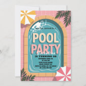 Tropical Pink Palm Springs Pool Party Birthday 招待状 (正面)