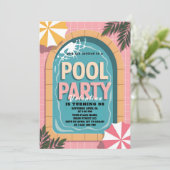 Tropical Pink Palm Springs Pool Party Birthday 招待状 (スタンド正面)