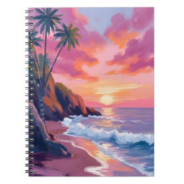 Tropical Pink Sunset Ocean Watercolor ノートブック