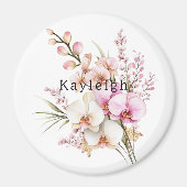 Tropical Pink White Orchid Flowers マグネット (正面)