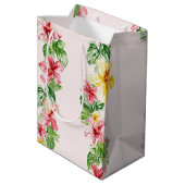 Tropical Pink Yellow Hibiscus Flowers Birthday ミディアムペーパーバッグ (裏面アングル)