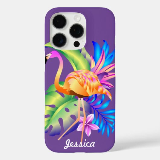 Tropical Plants and Flamingo Purple Personalised Case-Mate iPhoneケース (裏面)