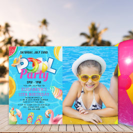 Tropical Pool Bash for Girl – Birthday Girl Photo 招待状
