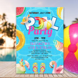 Tropical Pool Bash for Girl – Summer Birthday Girl 招待状