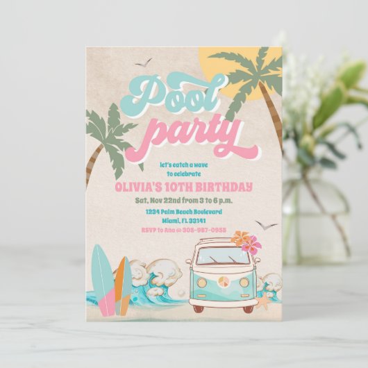 Tropical Pool Party Birthday Invitation 招待状 (スタンド正面)