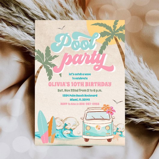 Tropical Pool Party Birthday Invitation 招待状