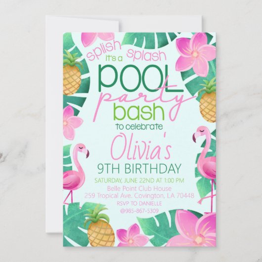 Tropical Pool Party Birthday Party Invitation 招待状 (正面)
