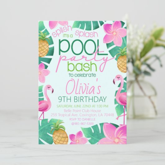 Tropical Pool Party Birthday Party Invitation 招待状 (スタンド正面)
