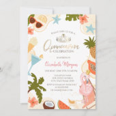 Tropical Pool Party Pink Flamingo Quinceañera  招待状 (正面)