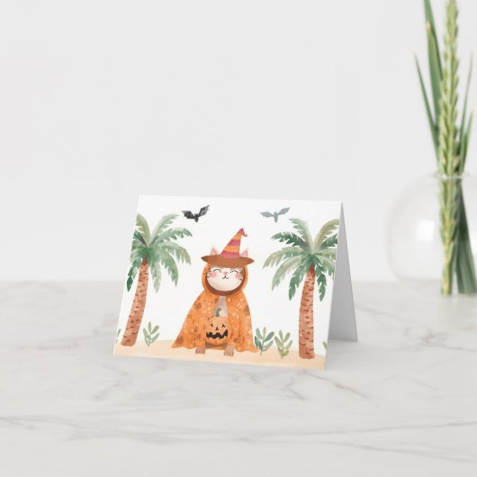Tropical Pumpkin Paws – Cute Halloween Cat Card サンキューカード (正面)