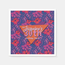 Tropical Purple Floral Birthday スタンダードカクテルナプキン