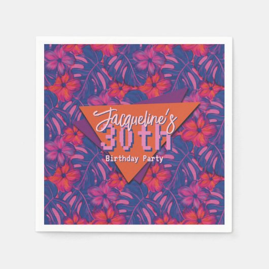 Tropical Purple Floral Birthday スタンダードカクテルナプキン (正面)