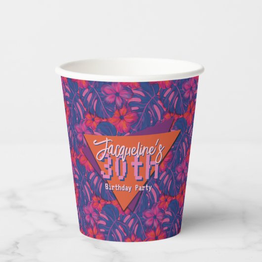 Tropical Purple Floral Birthday Paper Cups 紙コップ (正面)