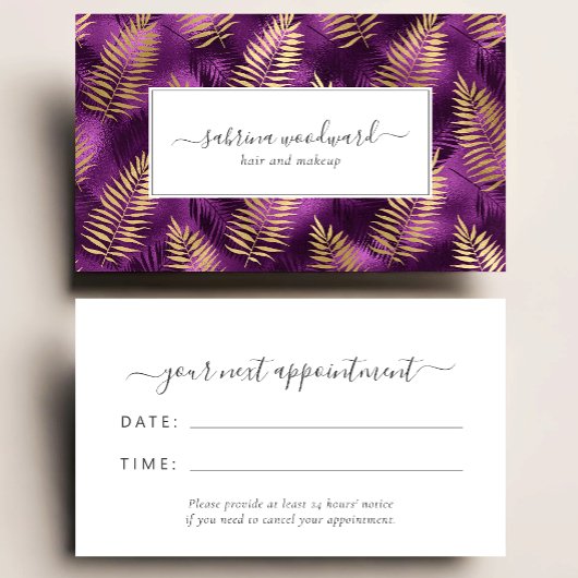 Tropical Purple Gold Foliage Pattern Appointment 名刺