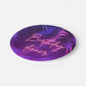 Tropical Purple Palm Leaf Birthday Dinner ペーパープレート (アングル)