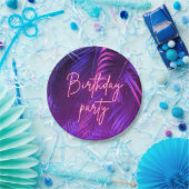Tropical Purple Palm Leaf Birthday Party ペーパープレート (パーティー)