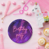 Tropical Purple Palm Leaf Birthday Party ペーパープレート (パーティー)