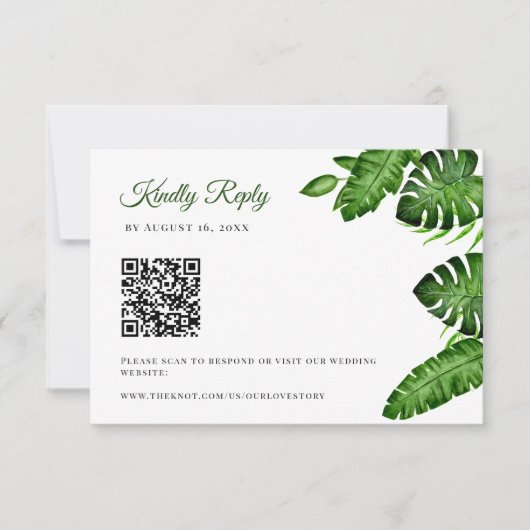 Tropical QR Code RSVP Monstera Leaves Wedding (正面)