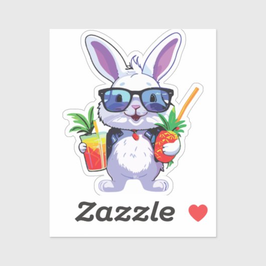 Tropical Rabbit Sticker with Pineapple and Sunglas シール (シート)