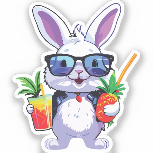 Tropical Rabbit Sticker with Pineapple and Sunglas シール (正面)