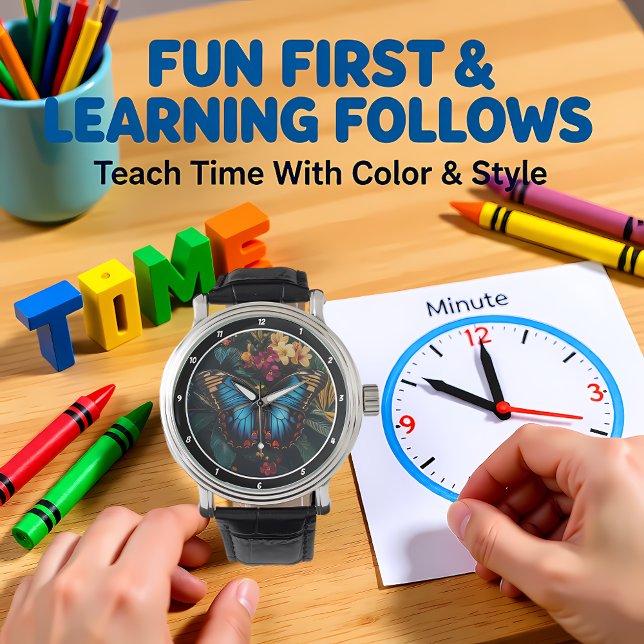 Tropical Radiance" - Blue Butterfly 腕時計 (クリエイターアップロード済み)