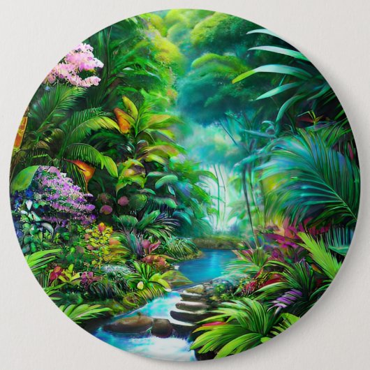 Tropical rain forest with trees and flowers 缶バッジ (正面)