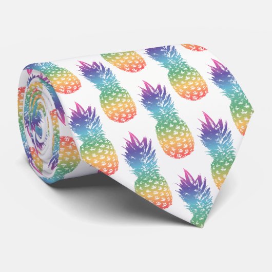 Tropical rainbow pineapple fruit pattern neck tie ネクタイ (ロール)