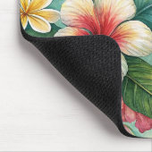 TROPICAL RED AND YELLOW HIBISCUS FLORAL BLOOMS マウスパッド (コーナー)