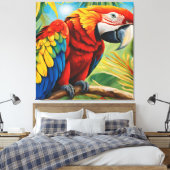 Tropical Red Macaw, Exotic Bird in Vibrant Colors  キャンバスプリント (インサイチュ (寝室))