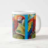Tropical Red Macaw, Exotic Bird in Vibrant Colors  ジャンボコーヒーマグカップ (正面右)