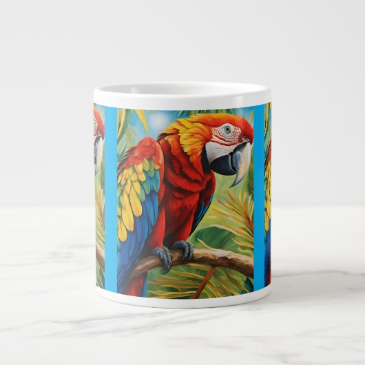 Tropical Red Macaw, Exotic Bird in Vibrant Colors  ジャンボコーヒーマグカップ (正面)