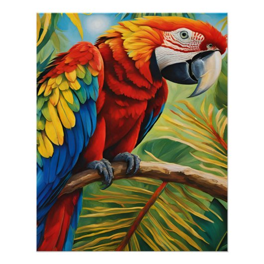 Tropical Red Macaw, Exotic Bird in Vibrant Colors  ポスター (正面)