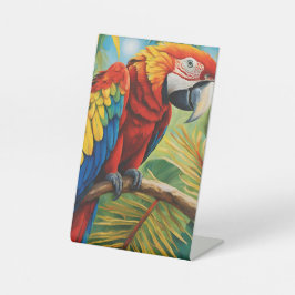 Tropical Red Macaw, Exotic Bird in Vibrant Colors  台座サイン