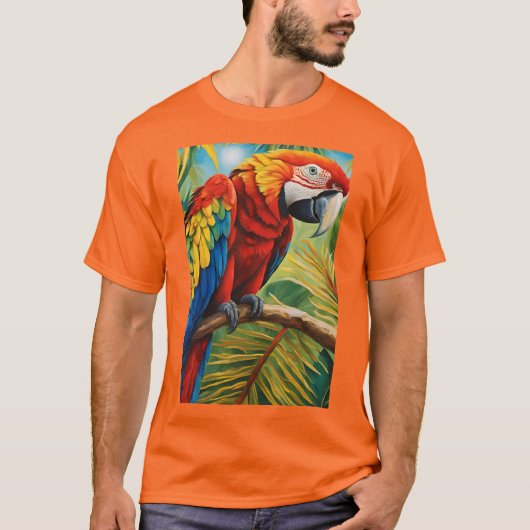 Tropical Red Macaw, Exotic Bird in Vibrant Colors  Tシャツ (正面)