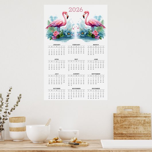 Tropical Romance: 2026 Flamingo Wall Calendar ポスター (キッチン)