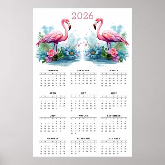 Tropical Romance: 2026 Flamingo Wall Calendar ポスター (正面)