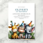 Tropical Safari Animals 1st Birthday Party 招待状