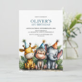 Tropical Safari Animals 1st Birthday Party 招待状 (スタンド正面)